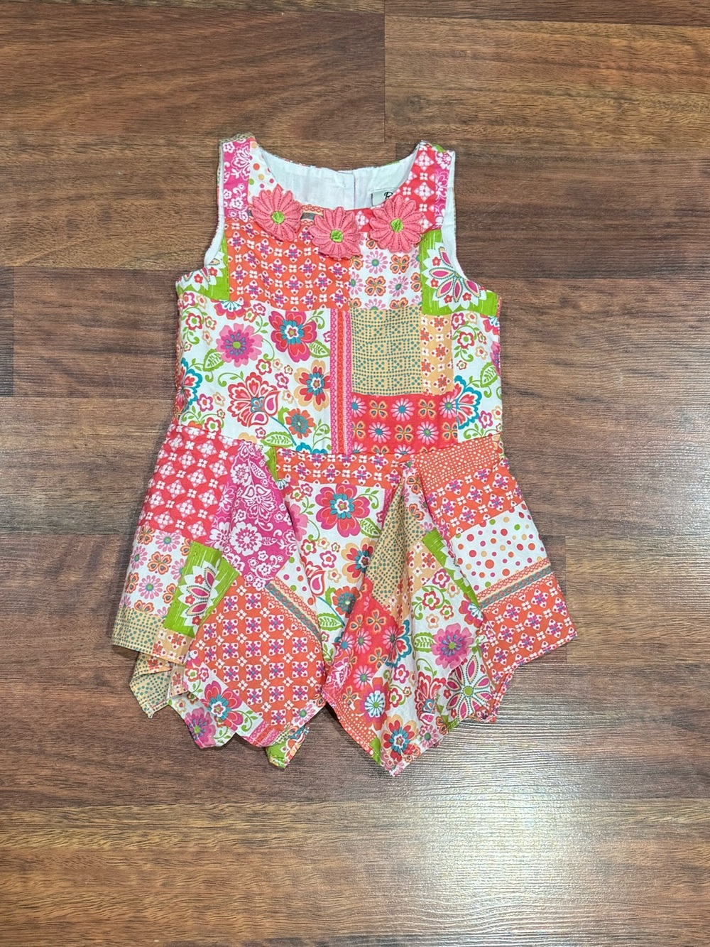 Rare, Too! - Floral Patchwork Sundress in Bandana Style in Coral, Pink & Green